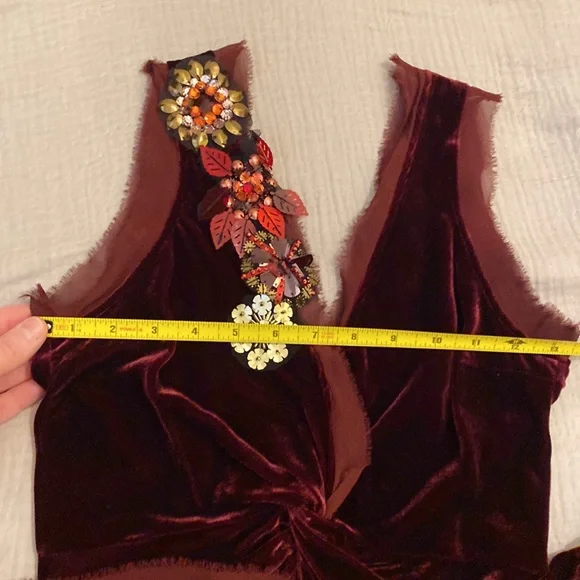 Plenty by Tracy Reese Silk Blend Velvet Burgundy Mini Dress with Flowers Size P - Picture 9 of 10